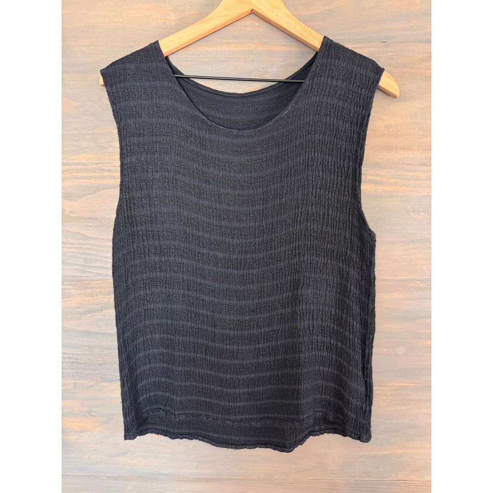 CP Shades Black Crinkle Textured Rayon Tank Top Scoop Neck Sleeveless M 421-487